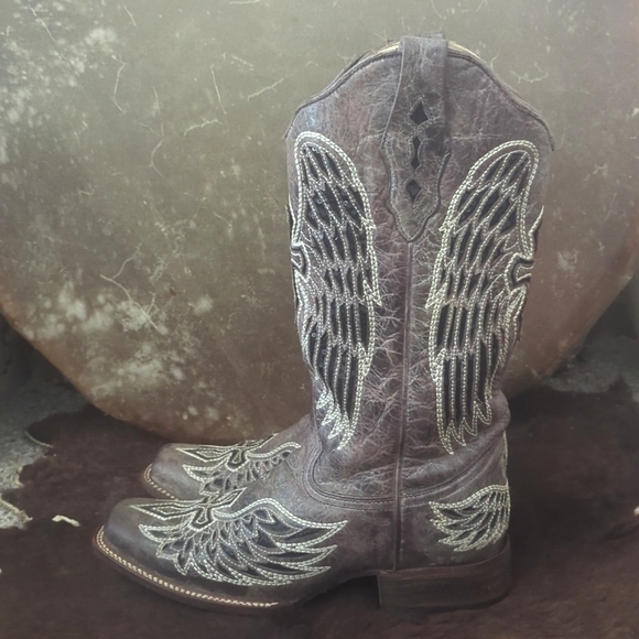 CORRAL A1197 Winged Cross taupe & black sequins cowgirl boots square toe sz10.5 - Picture 5 of 16